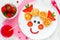 Baby girl breakfast. Appetite fun food art for children, morning