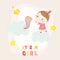 Baby Girl Catching Stars on a Cloud - Baby Shower or Arrival Card