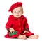 Baby Girl in Christmas Outfit on White Background