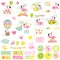 Baby Girl Flamingo Scrapbook Set. Decorative elements