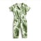 Baby Girl Green Leaf Print Jumpsuits With Solarization Effect Style