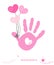 Baby girl hand prints with hearts balloon vector greeting card