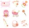 Baby girl items icons