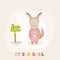 Baby Girl Kangaroo with Mail - Baby Shower or Arrival Card