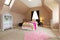 Baby girl kids bedroom with pink bed.