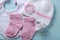 Baby girl nursery dummy pacifier, socks, bib and bonnet