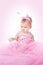 Baby Girl in Pink Dress, Child Beauty Portrait, Cute Infant Kid
