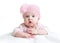 Baby girl in pink knitted hat