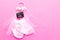 Baby Girl - pink and white socks with heart on pink background with It`s a Girl blackboard sign