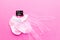 Baby Girl - pink and white socks with lace on pink background with It`s a Girl blackboard sign