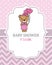 Baby girl shower card. Cute bear with heart-shaped balloons.