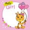 Baby girl shower card. Cute giraffe with balloons