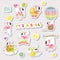 Baby Girl Stickers for Baby Shower Party Celebration. Decorative Elements for Newborn with Cute Flamingo