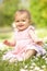 Baby Girl In Summer Dress Sitting In Field