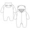 Baby Girls or Boys Berber Hooded One piece overall fashion flat sketch template. Unisex Technical Fashion Illustration.