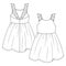 Baby Girls Summer dress flat sketch template. Infant Girls Technical Fashion Illustration. Back Zipper Opening. Frill Straps