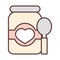 Baby glass jar with spoon food feeding and care newborn template line and fill icon
