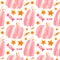 Baby Halloween seamless pattern with pink pumpkins.