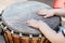 baby hands on african drums in outdoor