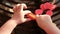 Baby hands cutting plasticine - fine motor skill develop dexterity - pov above view