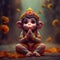 baby Hanuman praying with folded hands generative AI