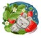 Baby Hare sleeps under a bush of strawberries. Children's illustration. Ripe berry and starry night. The baby animal