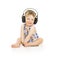 Baby in Headphones Listening to Music, Small Child isolated over