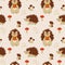 Baby hedgehog, autumn animal pattern. Cute forest woodland, winter and autumn print in scandinavian style. Characters