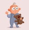 Baby Holding Teddy Bear Vector Cartoon Character