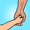 Baby holds hand of parent pop art vector