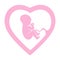 Baby icon in a pink shape o heart. Embryo in a womb concept. Vector illustration