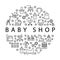 Baby items circle banner with flat line icons. Template for baby shop. In the center you can write any text.