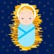 Baby Jesus on a star dark blue background.