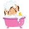 Baby kid girl bathing in bath tub and washing hair