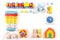 Baby kids toys frame. Colorful educational and wooden Montessori toys for children arranged on white background. Top