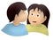 Baby kisses a little girl on the cheek. Guys love each other and kiss each other. Cartoon flat 2d illustration. Affection and love