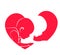 A baby kneeling line art in a broken red heart shape.