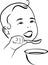 Baby learns to eat with a spoon. Contour drawing