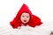 Baby Little Red Riding Hood on white fur