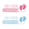Baby loading concept with progress bar and pink and blue footsteps vector illustration set.