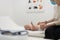 Baby lying on his back during a standard medical checkup at pediatrician