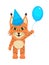 Baby lynx in the blue cap with the blue bouncy ball in the foot. Postcard for a birthday boy
