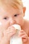 Baby with milk bottle