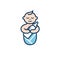 Baby with milk bottle in his arms. Geometric image of sleeping swaddled baby embracing the feeding bottle for logo or icon. Carto