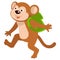 Baby monkey carrying satchel on shoulders walking to school