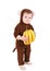 Baby in monkey costume with bananas