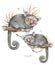 Baby Mouse lemur. Hand drawn cute watercolor cartoon mouse lemur on tree with jungle leaves on white background