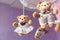 Baby music mobile carousel with little bears. Toy carousel, above the baby bed. Baby bedroom close up element