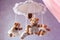 Baby music mobile carousel with little bears. Toy carousel, above the baby bed. Baby bedroom close up element