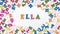 Baby name ELLA composed of wooden letters on floor. Choosing name concept